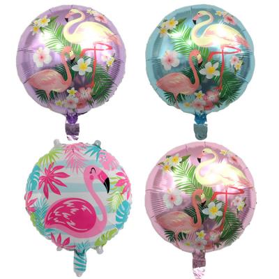 China Summer Hawaiian Theme Party Foil Balloon 18inch Pink Flamingo Round Shape Foil Balloon Birthday Party Holiday Decoration Foil Balloon for sale