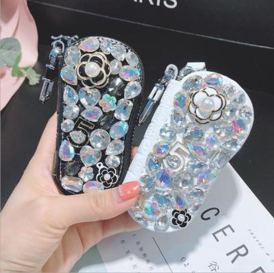 China Diamond Inlaid Fashion Car Accessories Waterproof Leather Squash Key Bag Sticking Diamond Female Car Key Case Bag for sale