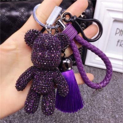 China Crystal Handmade DIY Craft Crystal Handmade DIY Popobe Bear Key Chain Bag Charm Stand Holder Dark Cute Cartoon Popobe Bear Key Chain for sale