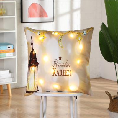 China Styles Happy Eid Mubarak Decorations Light Pillowcase Moon Printed Throw Led Cushion Cover For Home Car Sofa Ramadan LED Pillow Covers for sale