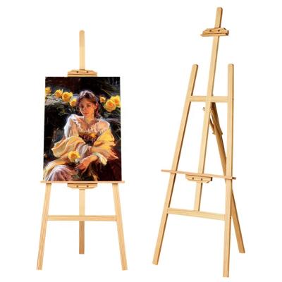 China Natural Easel Pine Wood Painting Easel With A Shape Frame Artist Studio Wooden Easel For Painting Or Display for sale