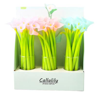 China Normal flower pen with callas design flexible 0.5mm gel ink pen barrel with custom logo kawaii stationery for sale