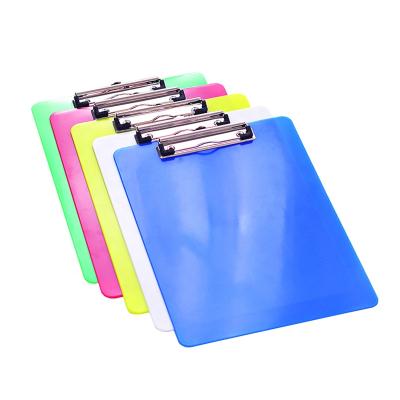 China Eco-friendly simple clear color pp A4 size clip board with metal clip writing board use for office and school for sale