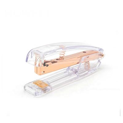 China Convenient Clear Acrylic Stapler With Shiny Gold Metal Paper Stapler Customized For Office And Gift for sale