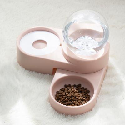 China New Automatic Bubble Pet Feeder Drinking Drinking Water Feeding Double Bowl Dual Function Spherical Water Bowl for sale