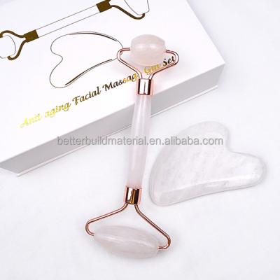 China Skin Rejuvenation OEM Private Label Jade Roller and Anti Aging Natural Quartz Jade Roller Gua Sha Facial Gua Sha Box Packed for sale