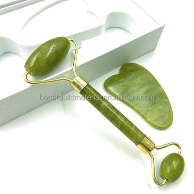 China Massage Jade Roller Gua Sha Set by Xiuyan Jade Facial Skin Rejuvenation Roller With Box Packed for sale