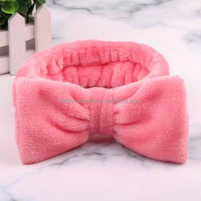 China Eco-Friendly Soft Comfy Custom Embroidered Logo Makeup Soft Hairband Makeup Coral Fleece Headband Scrunchie Headbands for sale