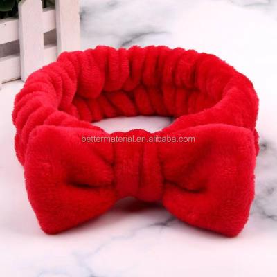 China Eco-friendly Soft Comfortable Face Makeup Hair Bands For Face Shower Face Shower Coral Fleece Women Bow Facial Spa Wash Fluffy Headband for sale