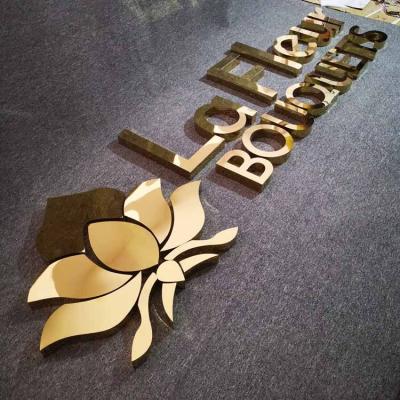 China Outdoor 3d Buildings Mirror Polish Gold Metal Letter Signage for sale