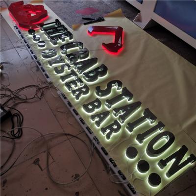 China Buildings power coating paint spray 3d led sign letter stainless steel front backlit letter for sale