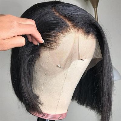 China Natural Wave 13x4 Hiarcut Hair Wigs Short Bob Wigs Human Hair Lace Front Virgin Straight Wig-Short Regular Silky Straight Cut For Black Women for sale