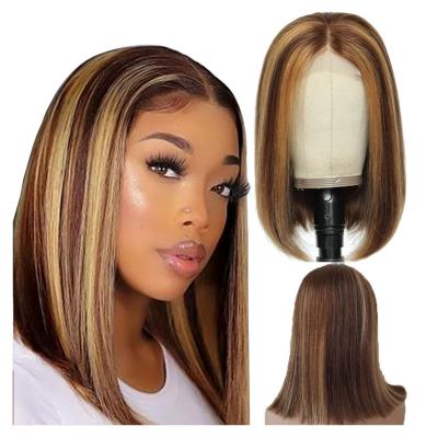 China Short 4x4 Bob Frontal Closure Women Lace Frontal Human Hair Remy Piano Wave Straight Human Hair Lace Frontal Wig Silky Straight Color P4-27# 8-14 100% Unprocessed for sale