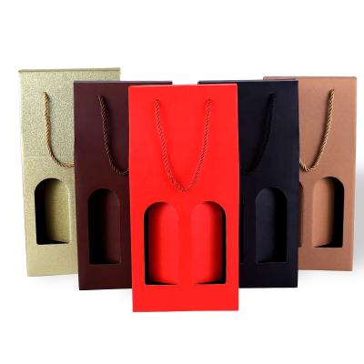 China Recyclable Plain Craft Corrugated Red Wine Paper Box Custom Low MOQ Your Own Logo Wine Boxes With Handles for sale