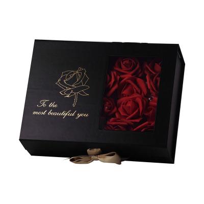 China Wholesale Recyclable Rose Ornament Necklace Gift Box Packaging Magnetic Gift Boxes With Window for sale