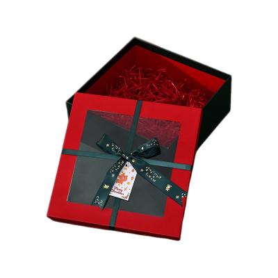 China Recyclable High Quality Rigid Christmas Paper Gift Box Cardboard Ribbon Bowknot Christmas Boxes With Window for sale