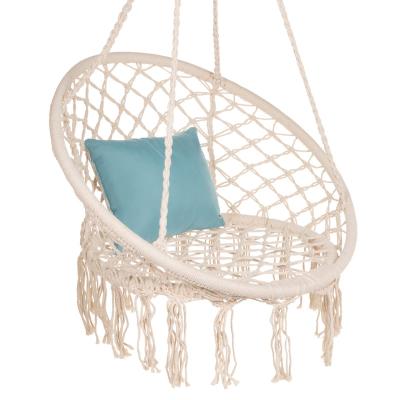 China Danlong 300Lbs Modern Outdoor Indoor Patio Around Handmade Cotton Rope Hanging Seat Macrame Swing Patio Swing Hammock Chair for sale