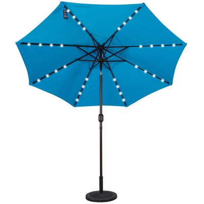 China Danlong Best Seller Modern 9 Feet 32 ​​LED Solar Powered Lighted Outdoor Patio Umbrella with Crank and Tilt for Garden Yard for sale