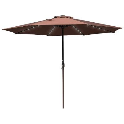 China Danlong Modern 11FT Outdoor 40 LED Lights Market Aluminum Patio Umbrella with Crank, Solar Powered Lit Garden Pool Umbrella for sale