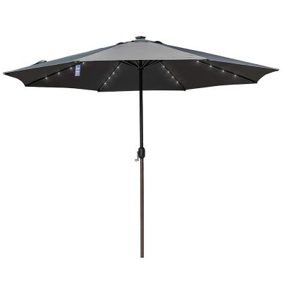 China Danlong Modern 11FT High Quality 40 LED Lights Umbrella with Crank, Solar Powered Lit Parasol, No Tilt for sale