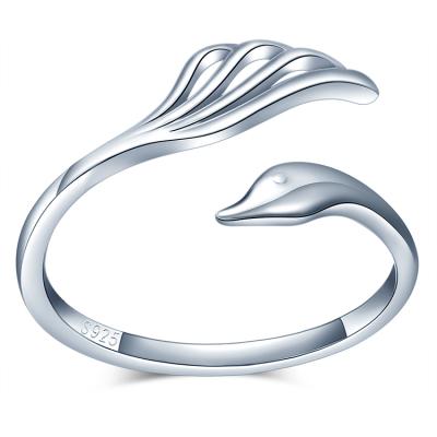 China Fashionable Design Ring Hollow Tail Sterling Silver Open 925 Ring Vintage Silver Adjustable Swan Jewelry for sale