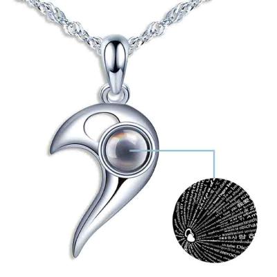 China FASHIONABLE Sterling Silver Half Heart Necklace 100 Languages ​​Projection Necklace For Woman I Love You for sale