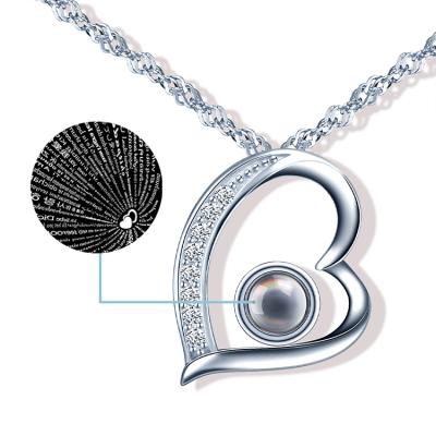 China TRENDY Silver Heart S925 Zircon Projection Necklace 100 Tongues 