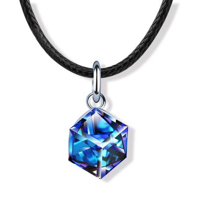 China FASHIONABLE Blue Cube Choker Crystal Necklace with Braided Rope Back for sale