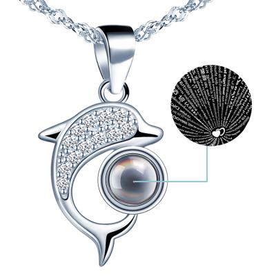 China 925 Sterling Silver TRENDY Jewelry Necklace 100 Tongues Dophin Pendant Necklaces I Love You for sale