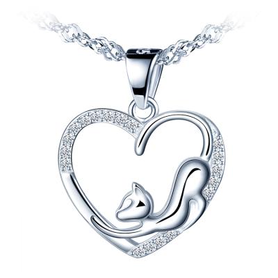 China New Arrival FASHIONABLE Heart Pendant Necklaces 925 Sterling Silver Cat Necklace for sale