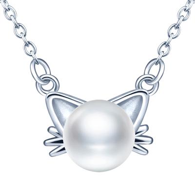 China TRENDY pearl necklace good quality cute cat pearl necklace with 925 silver chain for sale