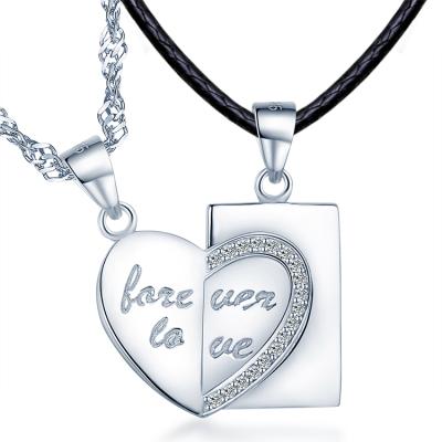 China FASHIONABLE Couple Necklace 925 Sterling Silver Half Heart Necklace For Valentine's Day for sale