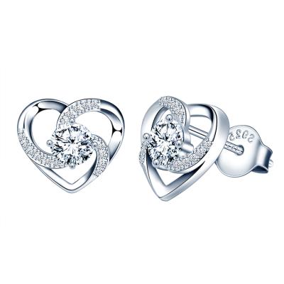 China Nickel Free 925 Sterling Silver Rhinestone Love Heart Shaped Stud Earrings Jewelry For Women for sale