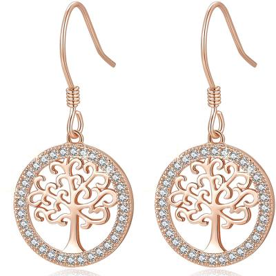 China Mother's Day Gift Cute Tree of Life Drop Earrings Rose Gold Dangle Earrings S925 for sale