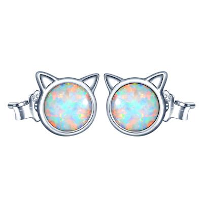 China Wholsale Nickel Free Opal Jewelry Earrings 925 Cat Earring For Women Girls Cute Silver for sale