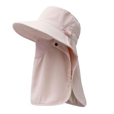 China Feature Fashion\Fisherman Bucket Hat With Face And Neck Cover Solid Color Custom Women Comfortable\Durable Strings Removable Fishing Hats for sale