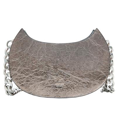 China Punk chain women first layer personality cowhide ladies fashion bags armpit bag high quality natural anti-theft moon one shoulder bag for sale