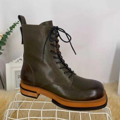 China 2022 OEM New Fashion Genuine Leather Martin Boot Women's Simple Casual Ankle Boot Durable Custom Women Shoes for sale