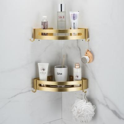 China Wall Mounted Type Bathroom Accessories Dual Tier Bathroom Corner Shelf Storage Racks Bathroom Storage Shelf for sale