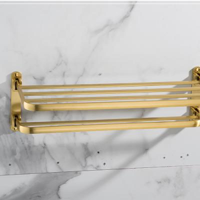 China No Drilling Kitchen Modern Bathroom Double Towel Shelf Rack Holder With Accessories Bath Towel Rack for sale