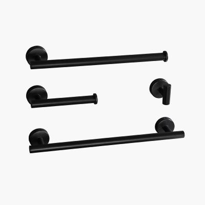 China Modern 4 Piece Stainless Steel Bathroom Accessories Round Towel Rail Wall Hanging Brushed Toilet Seat and Towel Rack Black Black for sale