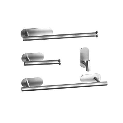 China Punchless Modern Toilet Bathroom Hardware Pendant Set 4 Pieces Stainless Steel Bathroom Shelf Towel Rack Towel Holder for sale