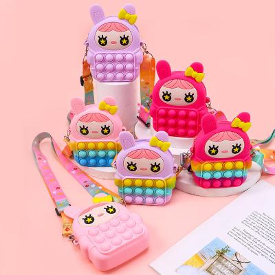 China 2021 eco-friendly materials new design push pop bubble stir chain sensory zipper silicone unicorn popit bubble stirrer handbag for sale