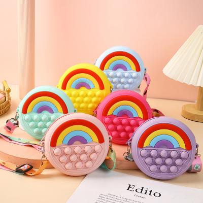 China Hot Sale Eco-friendly Material Rainbow Shoulder Bag Mini Busy Person Toys Push Bubble Stress Reliever Handbag Squeeze Sensory Cute Toys for sale