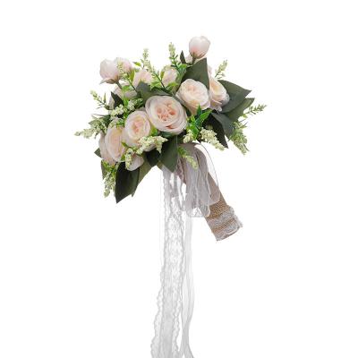 China Romantic high quality bridal wedding artificial handmade white roses hand bouquet lace bouquet wedding decoration for sale