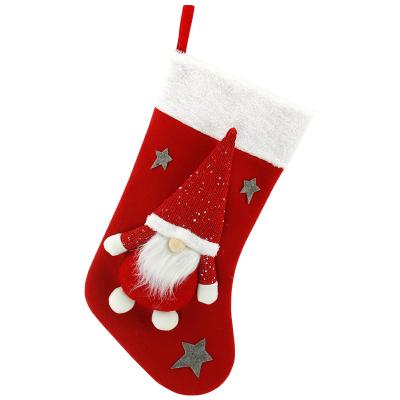 China 2022 Style Cute Luxury Christmas Gnomes Stocking Gray Polyester Red Christmas Stocking For Children's Decoration for sale