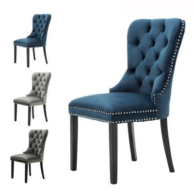 China Indoor Solid Wood Tufted Dining Chair Fabric Restaurant Furniture High Modern Hotel Tufted Back Upholstery for sale