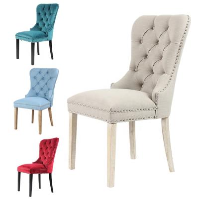 China Furniture Sillas De Comedor Home DECORATED With Ring Back Simple Wood Fabric Upholstered Tufted Dining Chair for sale