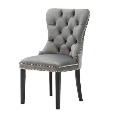 China Modern Furniture High Back Velvet Solid Wood Fabric TUFTED Upholstered Design Dining Chair for sale