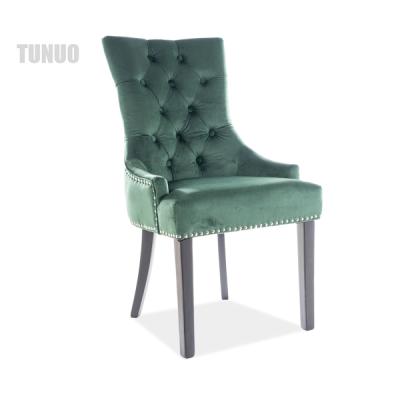 China Classic Solid Wood American Style Velvet Fabric Tufted Upholstery Tufted Dining Chair Mid Century Modern Chair for sale